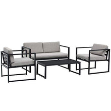 Set Salotto da Giardino Divano 2 Poltrone e Tavolino in Alluminio Grigio e Nero
