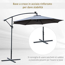 Outsunny Ombrellone da Giardino a Braccio con Manovella e 8 Strisce LED a Energia Solare Φ2.95x2.45m, Grigio