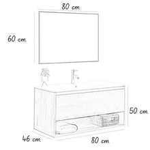 Mobile Bagno Sospeso con Lavabo e Specchio Salvaspazio in Legno MDF e Ceramica Elegante (Grigio Rovere 80cm.)