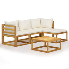 SKM Set Divani da Giardino 5 pz con Cuscini Crema Massello Acacia (48.8kg)