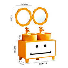 DZWSD Bambini Mobiletto da Bagno, lavandino/Specchio/Rubinetto/Armadio di stoccaggio 4 in 1, Asilo Nido Simpatico Cartone Animato, Set lavabo per Bambini