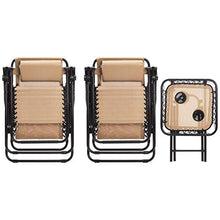 Amazon Basics - Sedie a sdraio Zero Gravity con tavolino, set da 2, marrone chiaro