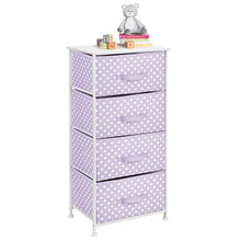 mDesign Comò piccolo in fibra sintetica, struttura in metallo – Cassettiera moderna ideale in camera da letto, corridoio, bagno, cameretta ecc. – Canterano con 4 cassetti – viola chiaro/bianco