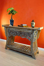 Jambi - Cassettiera in legno di teak massiccio, 120 cm, con intaglio
