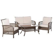Set Salotto da Giardino Divano 2 Poltrone e Tavolino in Rattan Marrone