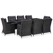 SKM Set da Pranzo da Giardino 9 pz in Polyrattan Nero (142.5kg)