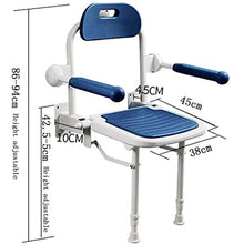ZYQDRZ Sgabello da Muro, Doccia Pieghevole Doccia Anziana Sedia da Bagno Pieghevole, Sgabello Antiscivolo con Braccioli, Sgabello da Bagno Regolabile A Muro,Blu