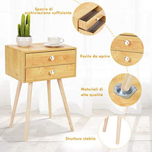 Goplus Comodino con Cassetto in Legno Design Moderno per Camera da Letto (con 2 cassetti)