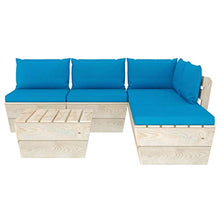 SKM Set Divani da Giardino su Pallet 6 pz con Cuscini Legno Abete (107.2kg) Blu-3544
