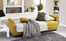 Divano 3 posti in tessuto lavabile giallo senape - 220 x 88 x 83h cm, vano contenitore, trasformabile in letto una piazza e mezza