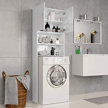 Tidyard Mobile per Lavatrice, Mobiletto Bagno, Armadio Alto per Lavatrice, con 2 Ante e 2 Scomparti Aperti, 64x25,5x190 cm in Truciolato Bianco Lucido