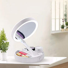 Specchio cosmetico pieghevole a forma di craveoke con illuminazione a LED, compatto da viaggio, con ingrandimento doppio e 10x, colore: bianco