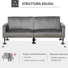 homcom Divano Letto 3 Posti con Schienale Regolabile e Reclinabile 180° in Velluto per Casa o Ufficio, Grigio Scuro