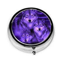 Wolf Fantasy - Contenitore rotondo per pillole a 3 scomparti, in metallo, per medicina e vitamina