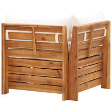 Elemento modulare per divano con cuscino in legno di acacia.