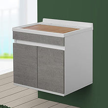 Mobile lavatoio sospeso 60x50 cm, 2 ante con vasca in resina, completo di asse di lavaggio e kit sifone (Grigio)