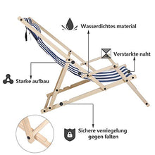 TolleTour Lettino da Giardino Pieghevole Lettino in Legno con braccioli e Cuscini Lettino da Spiaggia Rimovibile per Giardino, terrazza e Balcone 120 kg Max. (Strisce Blu e Bianche)