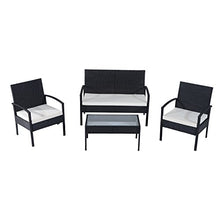 Outsunny Set Mobili in PE Rattan da Esterno con Tavolino, 2 Poltrone e Divano con Cuscini, Nero