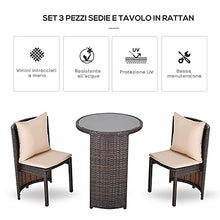 Outsunny Set Tavolino e Sedie da Giardino o da Esterno in Rattan, Set 3 Pz, Marrone e Beige