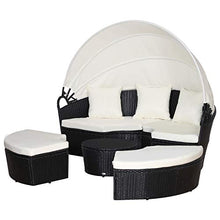 Outsunny Set 5 Pzi Divano Circolare da Giardino, Mobili Componibili Rattan Nero, Tettuccio e Cuscini Beige 180x175x147cm