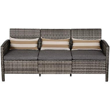 XYAN Divano 3 Posti da Esterni in PE Rattan con Cuscini a Righe Grigio 173x68x78cm