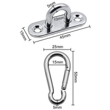 SPTwj 4 pezzi M5 piastra a occhiello in 304 acciaio inox 4 pezzi Moschettone a Molla Graffetta Hardware per Swing Amaca Aerial Yoga e Parasole Escursioni Viaggi Portachiavi con viti