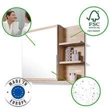 Domtech Home Decor - Armadietto da bagno con specchio e mensola, in autentico rovere Sonoma, R