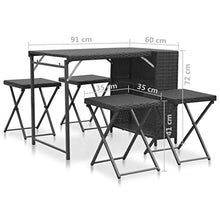 SKM Set da Pranzo da Giardino 5 pz Pieghevole in Polyrattan Nero