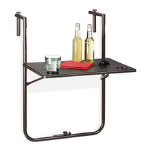 Relaxdays Tavolino Pieghevole da Balcone, Tavolo da Appendere Ringhiera, Altezza Regolabile, LxP: 59,5 x 36 cm, Marrone
