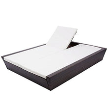 vidaXL Doppio Lettino Prendisole Cuscino Polyrattan Marrone 2 Persone Sdraio