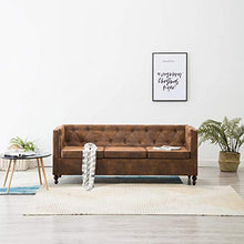 SKM Divano Chesterfield a 3 posti in Tessuto Scamosciato Marrone