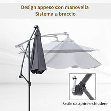 Outsunny Ombrellone da Giardino a Braccio con Manovella e 8 Strisce LED a Energia Solare Φ2.95x2.45m, Grigio