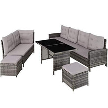 TecTake 800824 Set Mobili in Polirattan, Set Divani con Tavolo, Posti e Cuscini, Casa e Cucina, Mobili da Pranzo per Esterno, Arredamento da Giardino (Grigio) - Arredi Casa