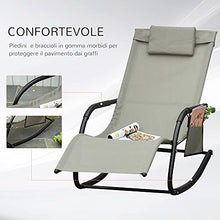 Outsunny Poltrona a Dondolo da Giardino, Lettino Sdraio con Poggiatesta e Tasca Laterale, 150x62x88cm Nero e Grigio