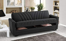 Divano 3 posti nero in similpelle - 220 x 88 x 83h cm, vano contenitore, trasformabile in letto una piazza e mezza - Arredi Casa
