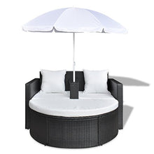 Anself Set Lounge da Giardino,Set divani da Giardino in polirattan con Parasole da Esterno Nero