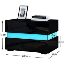 Ejoyous Comodino LED, comodino comò lucido Comodino con 2 cassetti e telecomando per camera da letto, soggiorno 45 x 60 x 39 cm(nero)