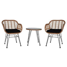 Set di conversazioni in vimini con tavolo in vetro temperato in lino giallo, beige