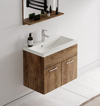 Set di mobili da bagno Montreal 02, 60 cm, con lavabo, mobile sottolavabo, specchio, colore: rovere marrone