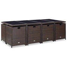 Set da Pranzo da Giardino 13 pz con Cuscini Polyrattan Marrone