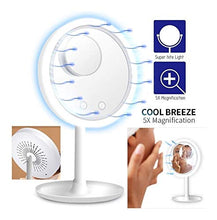 Specchio per Il Trucco Luce Dimmable Trucco Specchi 5X LED Specchio da Toilette Multifunzionale 3-in-1 con Ventilatore Nakeup Specchio