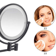 MRJ 8'' Specchio da Parete per Bagno Bilaterali 5X, Specchio per Trucco con Luce a LED, Specchio Cosmetico Ingranditore, 360° Girevole e Rotondo, Ricarica USB Nero