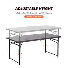 Outsunny Tavolo Campeggio Pieghevole, Portatile con Altezza Regolabile, Effetto Legno, 122x61x53/71,5cm Nero e Marrone