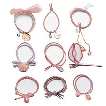KeKeandYaoYao - Elastico per Capelli a Forma di Stella, in Gomma, con Perle Sintetiche e Fiori, 9 Pezzi Rosa