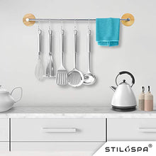 STILOSPA Portasciugamani in bambù, autoadesivo, senza perforazione, per bagno e cucina, lunghezza variabile fino a 75cm, in acciaio inox | portasciugamani da bagno, con 5 pratici ganci