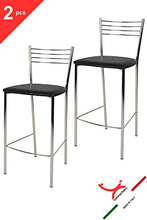 Tommychairs - Set 2 sgabelli alti modello Elena per cucina e bar, struttura in acciaio cromato e seduta imbottita e rivestita in pelle artificiale colore nero
