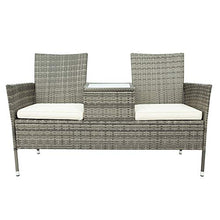Belissy Panchina da giardino a 2 posti, resistente alle intemperie, in rattan sintetico, 2 posti, con 2 posti, cuscini da 5 cm, colore: grigio