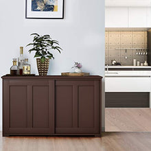 GOPLUS Armadietto da Cucina di Legno,Armadio con 2 Ante Scorrevoli, Marrone/Bianco 107x63x33 cm (Marrone)