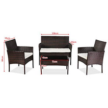 Leww Set di mobili da giardino da giardino, 4 pezzi, set di mobili da giardino in vimini con cuscini e tavolo per giardino, cortile, balcone, piscina