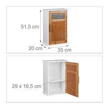 Relaxdays Pensile Bagno, da Appendere, Legno MDF & Bambù, un Anta,2 Ripiani, Mobile da Muro,51,5x35x20 cm,bianco/marrone
